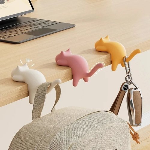 Gancio a forma di gatto per scrivania, portachiavi e borse - Accessorio ufficio carino