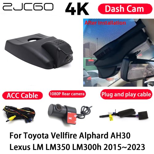 Dashcam 4K Plug and Play com visão noturna para Toyota Vellfire, Alphard AH30, Lexus LM, LM350, LM300h (2015-2023)