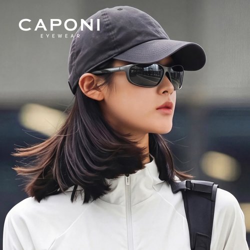 Kính mát nữ phân cực đổi màu CAPONI, thể thao ngoài trời, chạy bộ, lái xe, màu đen với tròng gương bạc BS36510