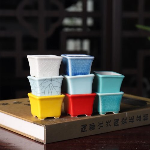 Vaso de bonsái mini quadrado em porcelana esmaltada para interior
