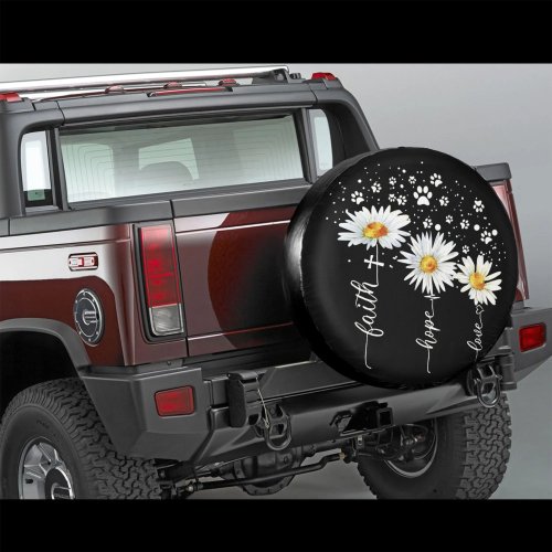 Funda para Rueda de Repuesto Daisy Faith Hope Love con Huella de Pata, Poliéster Impermeable para SUV y Camión