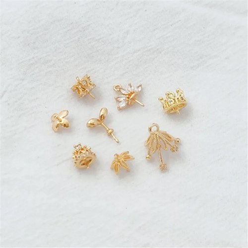 Колпачок для бусины в виде короны с цветком, позолота 14K, с цирконием и жемчугом для бижутерии своими руками