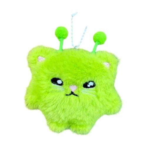 Süßer grüner Alien-Katze Plüsch-Schlüsselanhänger | Flauschiger Taschen- und Auto-Anhänger, perfektes kreatives Geschenk