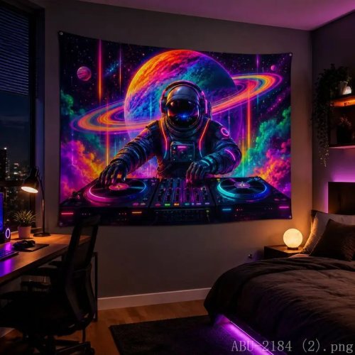 Tenture murale astronaute de l'espace psychédélique VIKAMA, lueur UV, décoration de chambre pour jeu vidéo et e-sport