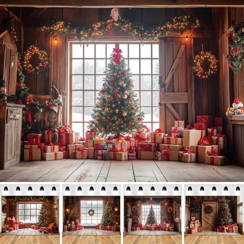 Yeele クリスマス冬ビンテージ暖炉フォトグラフィーバックドロップ 子供写真スタジオ用品 クリスマスツリーパーティーデコレーション背景