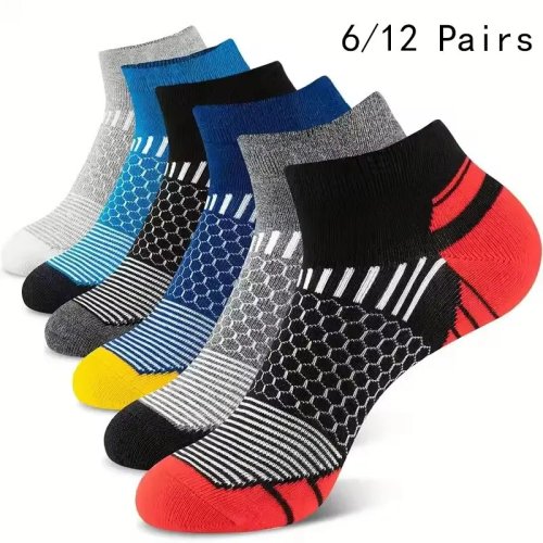 6/12 Paia di Calzini Corti da Uomo Colorati, Comodi, Classico Nero Business, Alta Qualità