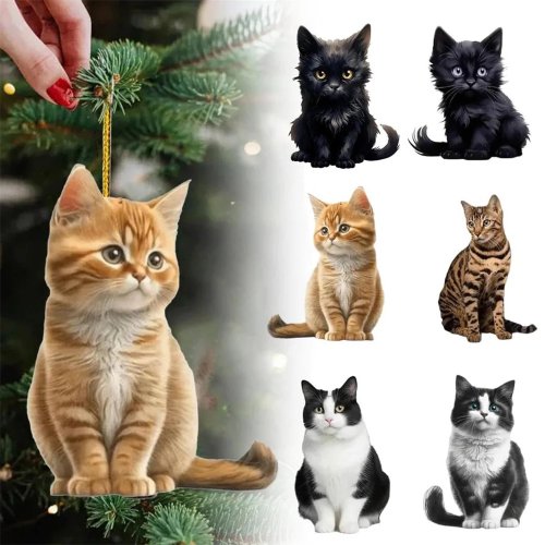 Cute Cat Pendant Hanging Ornament for Car Rearview Mirror - Realistic Animal Decor