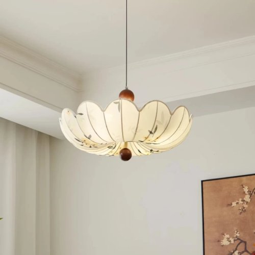 Lámpara colgante de tela retro francesa con flores para salón, dormitorio, restaurante, cocina, estudio - Lámpara de techo protectora de ojos