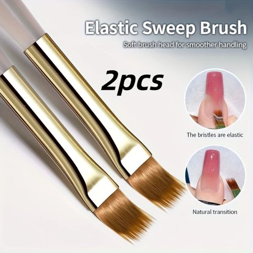 Set di 2 spazzole per unghie con setole morbide larghe, design sfumato, manico acrilico, applicatore di smalto gel