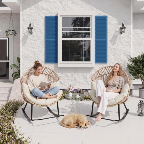 Fauteuil à bascule Papasan extra large avec siège en rotin en forme d'œuf et coussin moelleux de 8 pouces – intérieur/extérieur