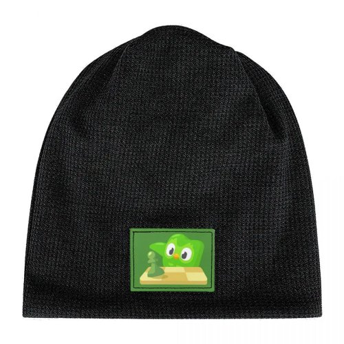 Beanie Rajut Duolingo Owl Duo, Hangat dengan Lapisan Bulu, Topi Musim Dingin untuk Pria dan Wanita