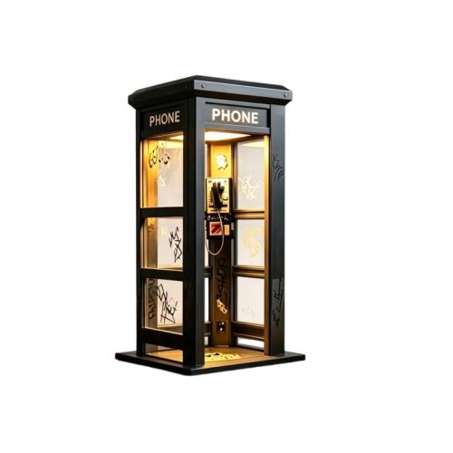 Retro vintage wysoka lampa w budce telefonicznej - Mini lampka biurkowa w kształcie budki telefonicznej do dekoracji domu, klasyczna do sypialni, unikalna