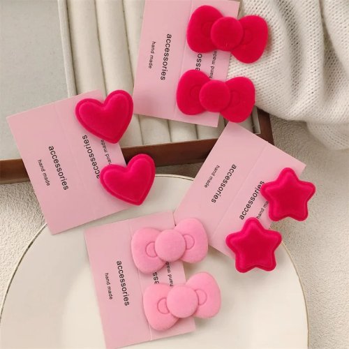 2 forcine in velluto rosa con fiocco, per frangia e laterali, dolci fermagli per capelli
