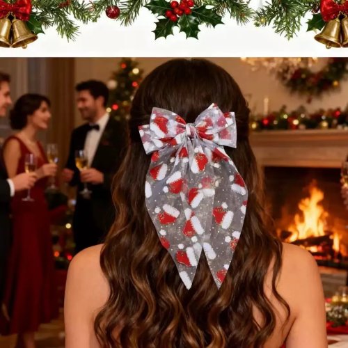 Fermaglio per capelli con fiocco in mesh, motivo cappello di Natale, accessorio da festa per donna