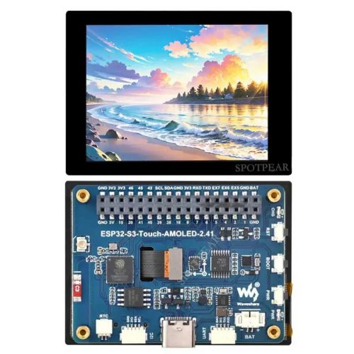 Placa de desarrollo ESP32 S3 con pantalla AMOLED táctil de 2.41 pulgadas, resolución 600x450, para Arduino LVGL, con puerto SD y sensor de 6 ejes QMI8658C