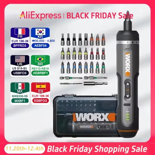 Obeng Listrik Mini WORX WX242, Obeng Cordless Isi Ulang dengan 30 Mata Obeng dan Bor