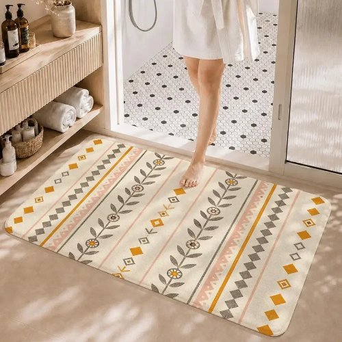 Alfombra de suelo de flores bordadas estilo boho antideslizante y absorbente para hogar, baño, dormitorio, entrada