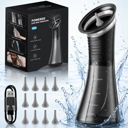 Rechargeable Ear Wax Remover with Visible Collection Chamber and Replaceable Tips