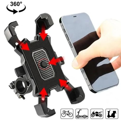 Suporte de telemóvel para bicicleta universal 360° giratório, antiderrapante ajustável para moto e MTB, acessório de ciclismo