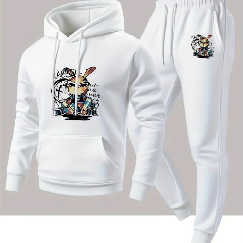 Ensemble Sweat et Pantalon Homme à Motif Lapin Vintage, Deux Pièces Sport Décontracté pour Printemps et Automne