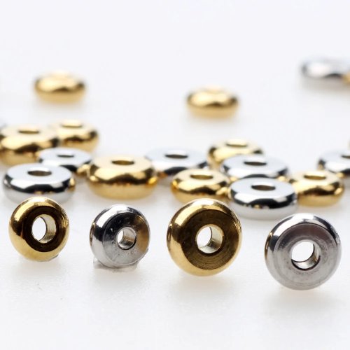 Olingart 5/6mm 스테인리스 스틸 라운드 플랫 스페이서 비즈 팔찌 만들기 골드 색상 DIY 보석 제작
