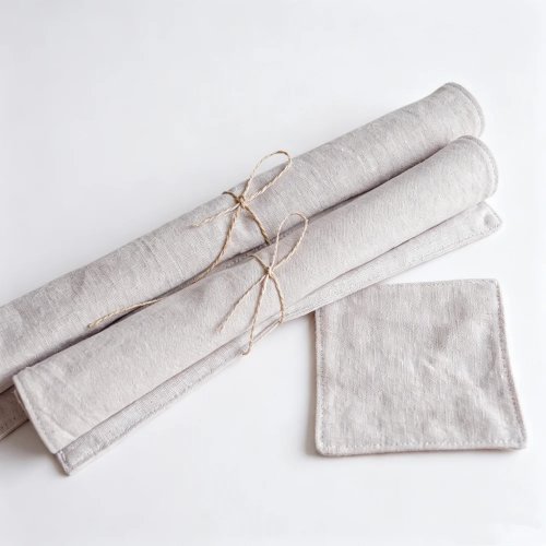 Conjunto de 4 porta-copos e porta-bule em linho natural, estilo rústico moderno, acessórios de mesa para chá, presente para casa