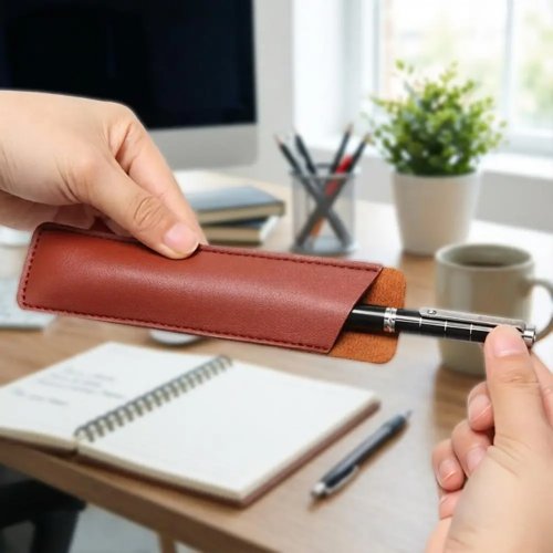 Estuche de piel sintética para plumas fuente – Cartuchera sencilla profesional para oficina