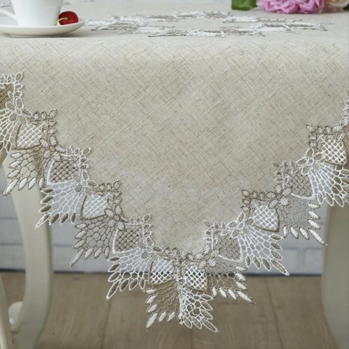 Runner da tavola BHBL 60 cm beige ricamato con pizzo per tavoli da pranzo e cassettiere