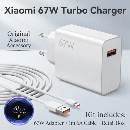 Charger Xiaomi 67W Turbo Fast Charging Adapter Kabel USB-C untuk Mi 13T 12 Poco X5 Pro F5 F4