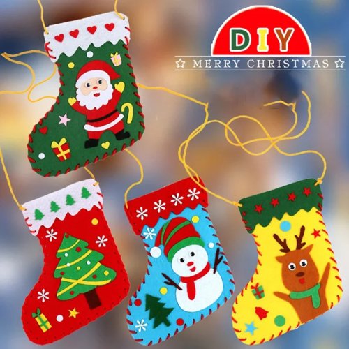 Kit de manualidades DIY de calcetines de Navidad para niños, juego de rompecabezas, juguete hecho a mano, juguete educativo de aprendizaje temprano, regalo de manualidades, decoración navideña
