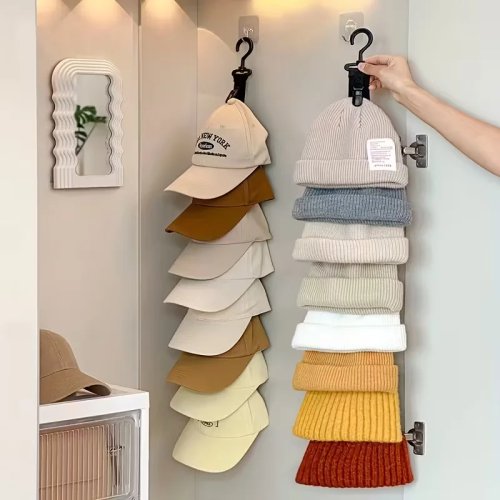 Wandmontierter Hutablage mit 8 Clips, für 16 Baseballkappen, Schwarz