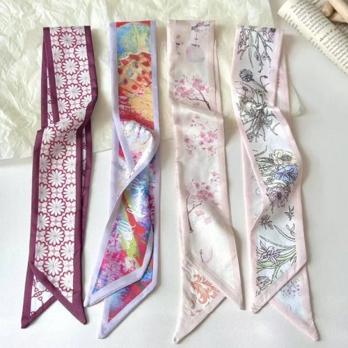 Bufanda larga y delgada morada retro – Estilo Hanfu, coletero, correa para bolso, accesorio elegante para mujer
