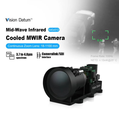 640x512 Mid-Wave Infrared Thermal Camera, Cooled MCT FPA, 3700-4800nm, Zoom Lens, CameraLink