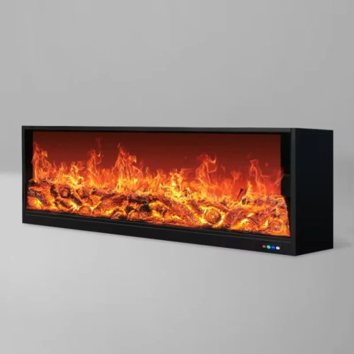 Customizable Electric Fireplace with Digital Flame, Embedded, Heating for Living Room, Metal