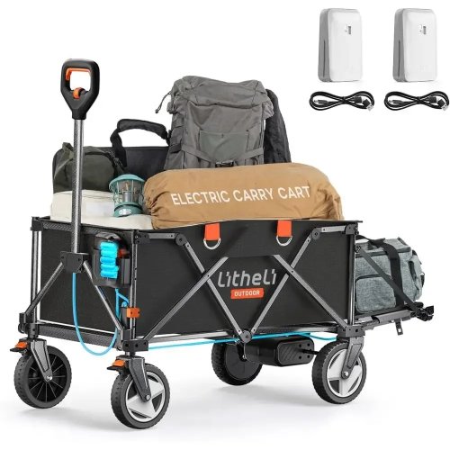 Xe đẩy điện chạy bằng hai pin, bánh xe địa hình, dung tích 200L dùng cho công việc nặng, cắm trại, bãi biển và mua sắm
