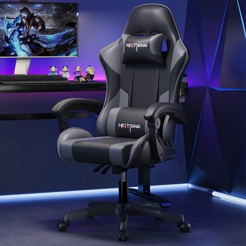 Silla Gamer de Piel Reclinable Ergonómica, Silla de Oficina Giratoria Moderna