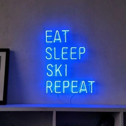 Letrero de Neón Eat Sleep Ski Repeat - Lámpara de Pared de Vidrio Hecha a Mano para Dormitorio, Bar, Hotel, Fiesta