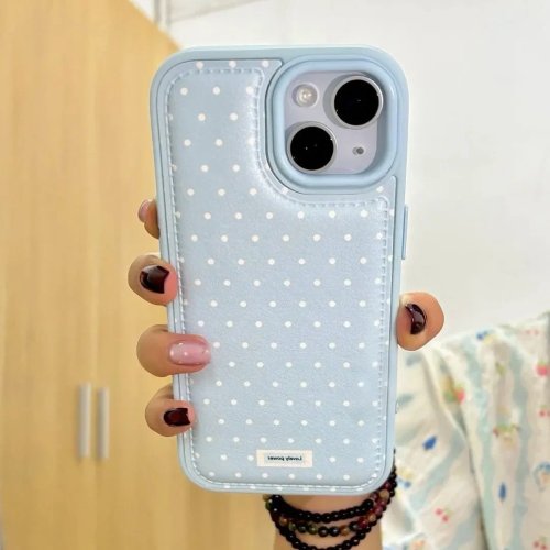 Coque en cuir à pois pour iPhone 17 Air/16/15/14/13/12/11 Pro Max Plus, style coréen, pleine écran, Y2K, mignonne