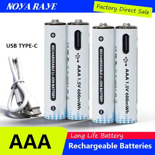Batterie AAA ricaricabili 600mWh 1,5V Li-ion USB per telecomando, mouse, giocattoli