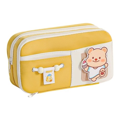 Gelbes Bären-Federmäppchen, Stifteetui aus Canvas, Schreibwaren, süßes Panda-Capybara-Design, Schulbedarf