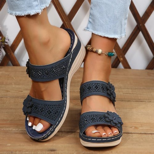 Women's Retro Roman Flower Wedge Platform Slippers Sandals - Plus Size 35-43, Summer Casual