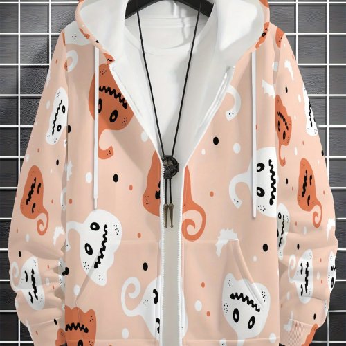 Sudadera con Capucha para Hombre Halloween Cremallera Estampado Calabaza Casual Streetwear Vintage Y2K