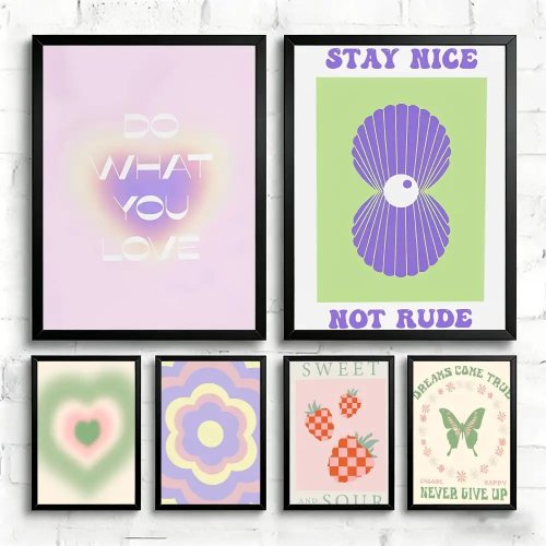 Póster Abstracto Floral Corazón Seta Mariposa, Impresión Artística Decoración de Pared para Hogar, Bar y Regalo