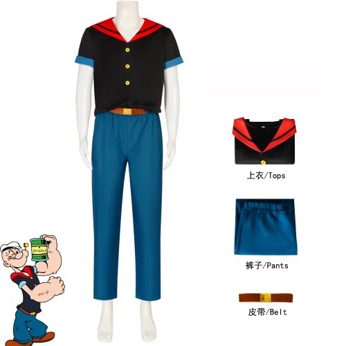 Popeye de Zeeman Kostuum voor Mannen met Hoed – Grappige Cosplay Outfit