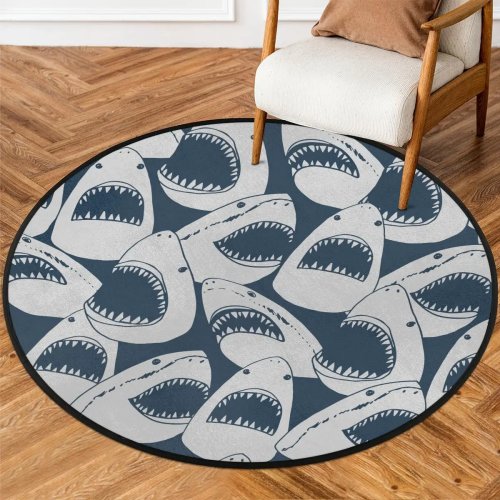Tappeto rotondo con motivo squalo per bambini, morbido, lavabile, antiscivolo, per camera da letto e bagno