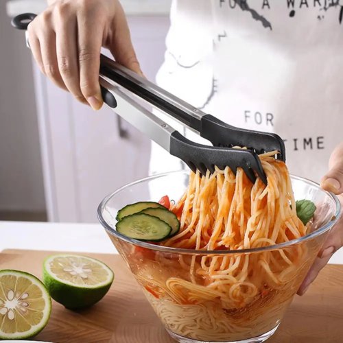 Pinzas de acero inoxidable para pasta, mango antideslizante, pinzas de cocina multifuncionales para asar y freír
