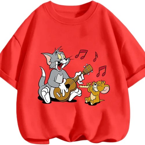 Camiseta infantil de Tom y Jerry - manga corta casual de verano con estampado de dibujos animados