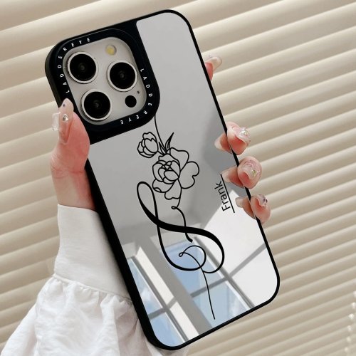 Ốp lưng iPhone tùy chỉnh tên hoa hồng, gương sang trọng, gương trang điểm, quà tặng cho iPhone 16/15/14/13/12/11 Pro Max