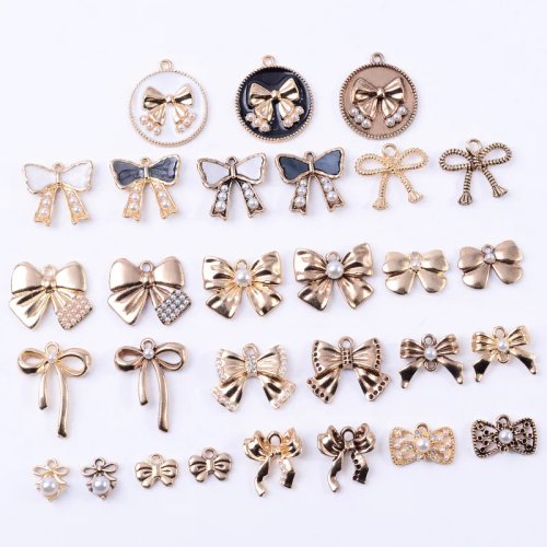 Ciondolo con fiocco e perla stile coreano, accessorio gioielli DIY in lega