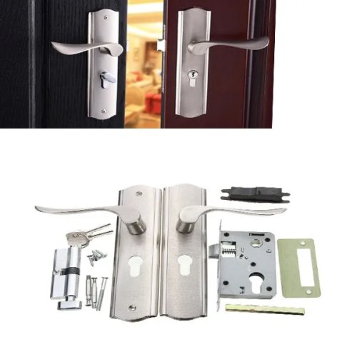 Manija de puerta para baño de aluminio pulido estilo victoriano con cerradura de palanca